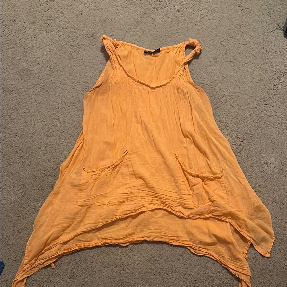 etc. Women's Orange Flowy Sleeveless Dress - Size Large🧡👗🍊